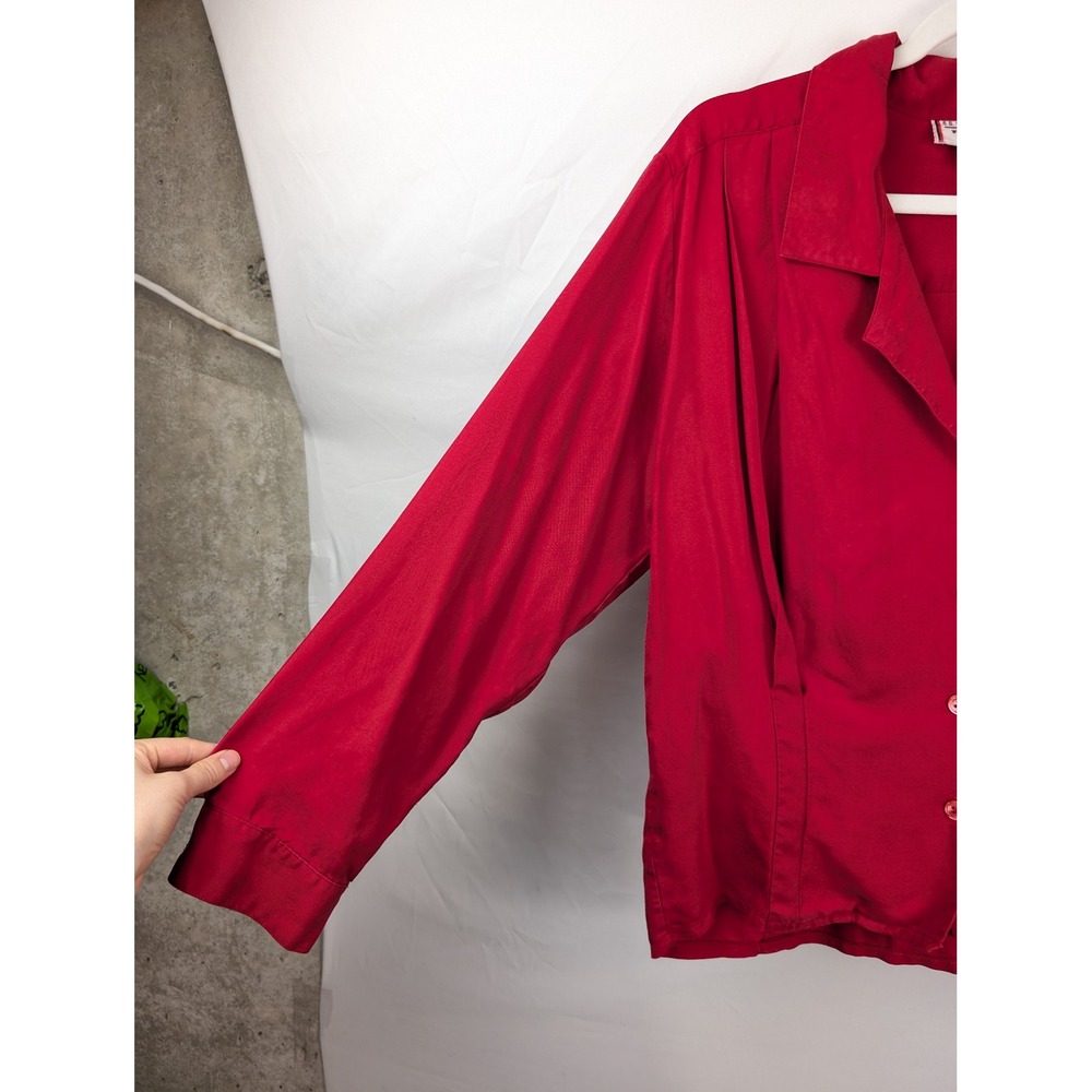 Vintage Nordstrom 100% Silk Button Shirt Sz 12 Red Career Collar Workwear Office - Picture 2 of 8
